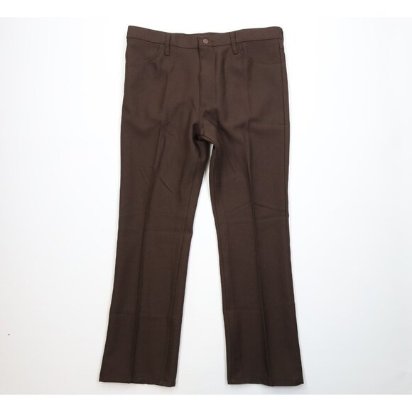 Vintage 90s Wrangler Mens 38x31 Knit Flared Wide Leg Western Chino Pants Brown
